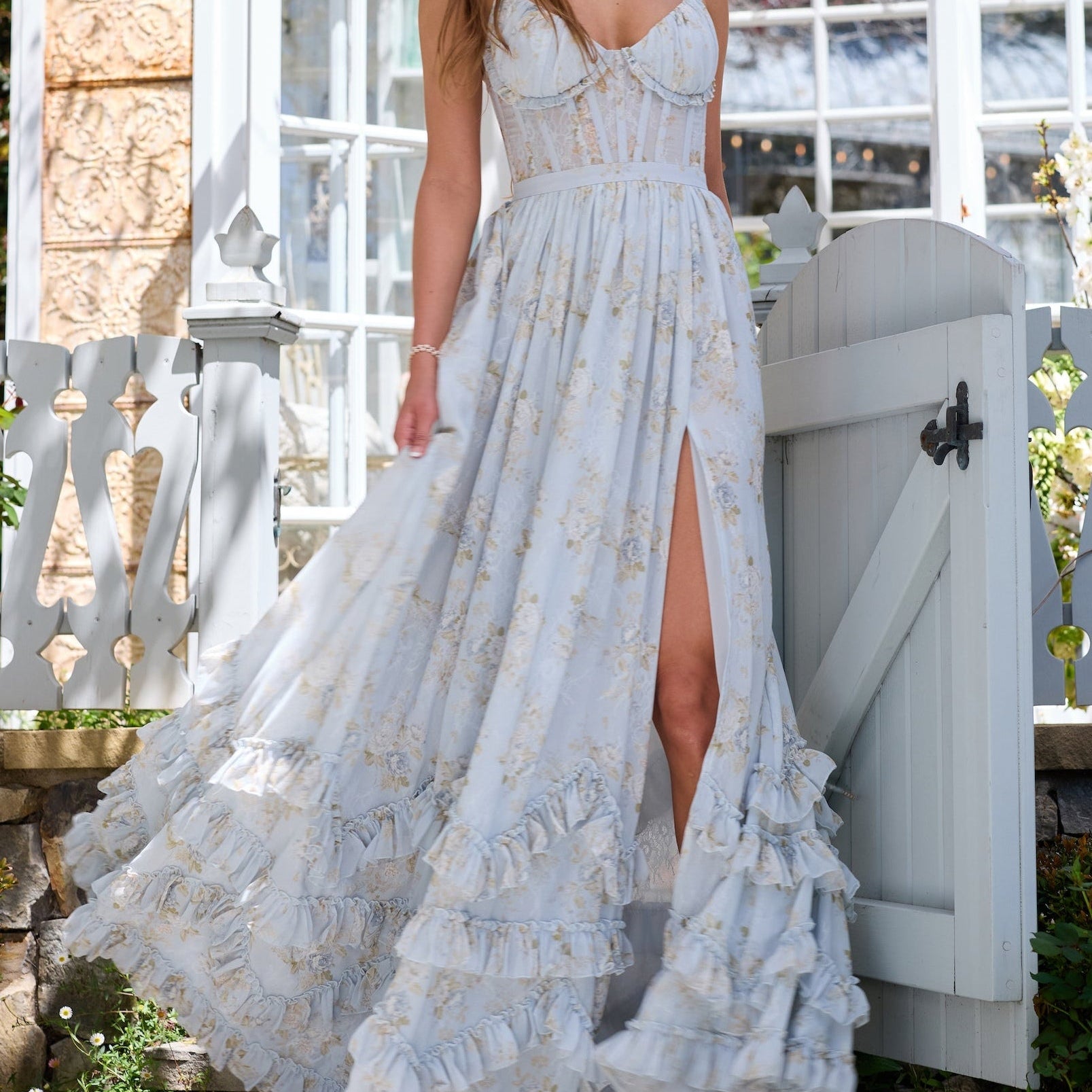 Virágos Ráncos Hasíték Maxi Ruha