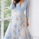 Lenyűgöző Virágmintás V-nyakú Maxi Ruha