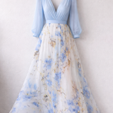 Lenyűgöző Virágmintás V-nyakú Maxi Ruha