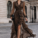 Lilián Elegáns Leopárd Midi Ruha