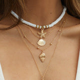 South Pacific Shell Starfish Multi-Layer Necklace Gold