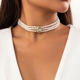 Short faux pearl and turquoise bead necklace