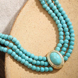 Short faux pearl and turquoise bead necklace