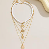 South Pacific Shell Starfish Multi-Layer Necklace Gold