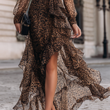 Lilián Elegáns Leopárd Midi Ruha
