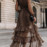Lilián Elegáns Leopárd Midi Ruha