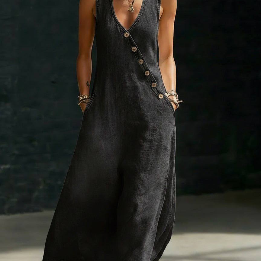 Alba Denim – Természetes színű midi ruha