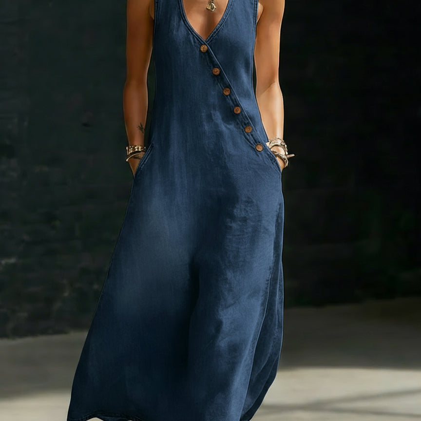 Alba Denim – Természetes színű midi ruha